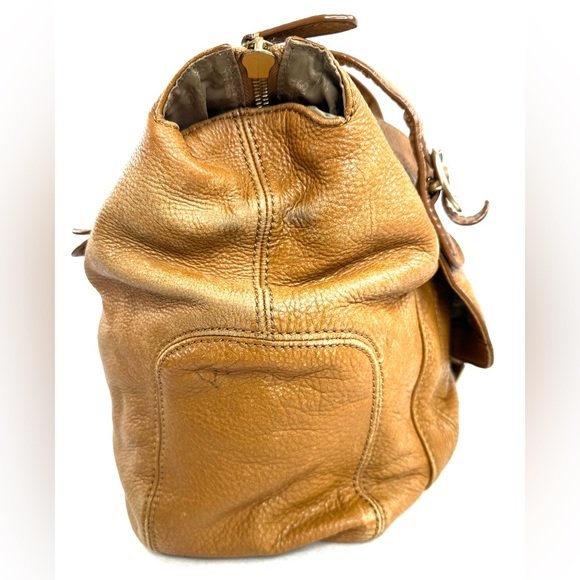 Michael Kors Caramel Brown Textured Leather Medium Shoulder Bag Satchel Buckle - Picture 4 of 13